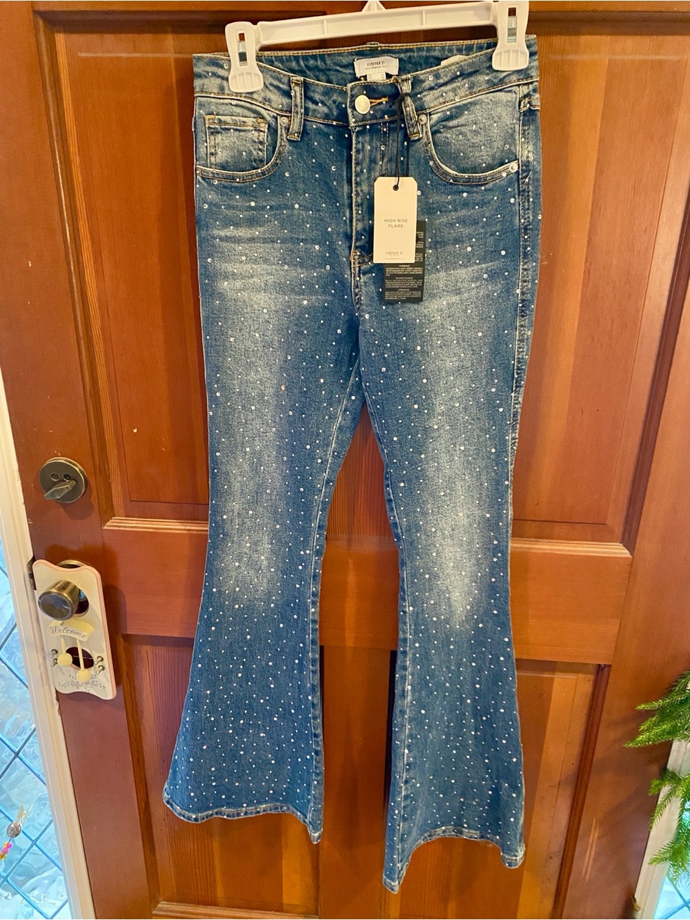 NEW with Tags Forever 21 Blue Rhinestone Flare Jeans Size 25 or XS